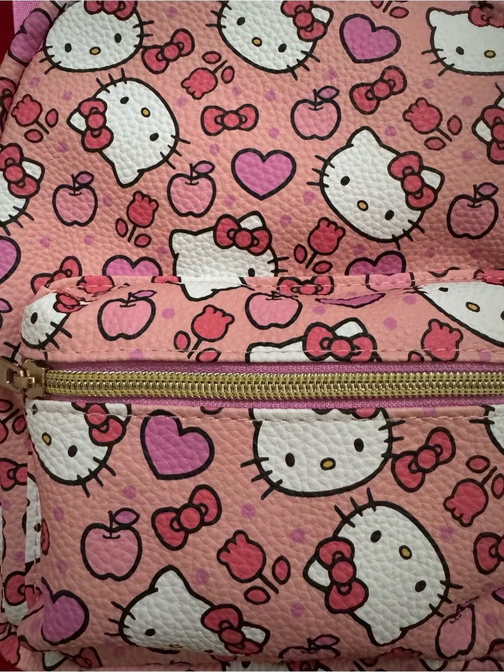 NWT Hello Kitty Pink Patterned Mini Backpack with Hearts & Apples